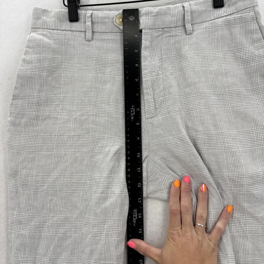 Banana Republic Tailored Fit Chino Pants Mens 30x27 Gray Plaid Linen Summer Golf